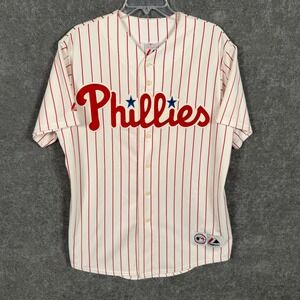 Majestic Philadelphia Phillies Jimmy Rollins 11 Pinstripe Baseball Jersey Mens L